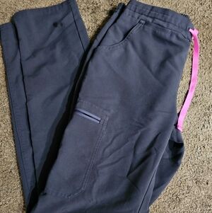 Figs Womens Scrubs Cargo Pants in Navy with Pink Details